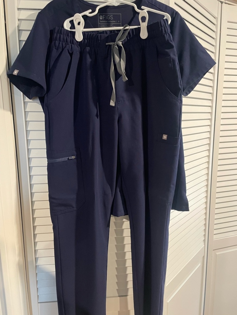 FIGS Navy Scrub Pants with Grey Drawstring